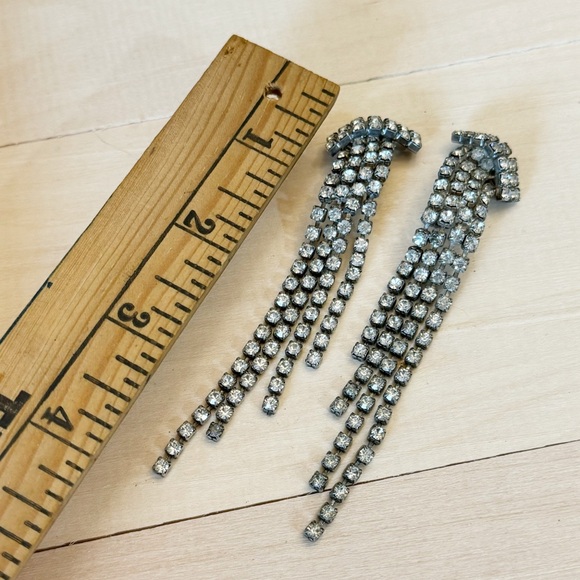 Vintage Rhinestone Dangle Drip Clip-on Earrings - Picture 8 of 9